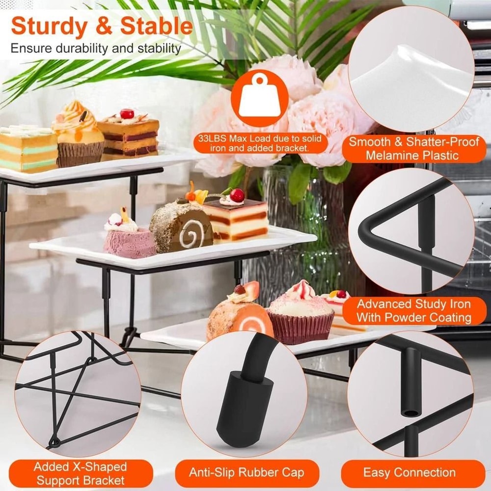 Heavy Duty Plastic Tier Serving Tray Display Stand Cake Tray Dessert Rack MultiPurpose Dinnerware H 11