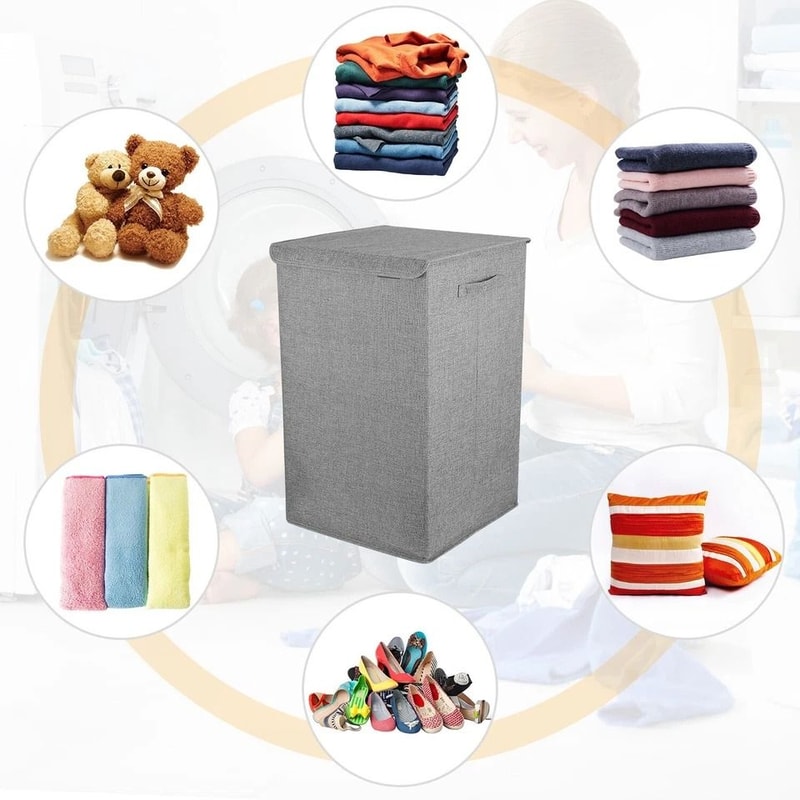 Laundry Hamper Basket With Lid Foldable Clothes Storage Bag Sorter Bin Organizer With Handles For B