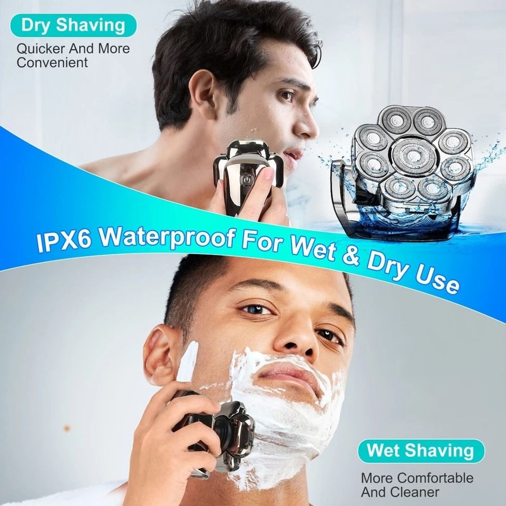 Cordless Electric Head Shaver Wet Dry Razor For Men And Women Grooming Kit With Beard And Nose Trim 8