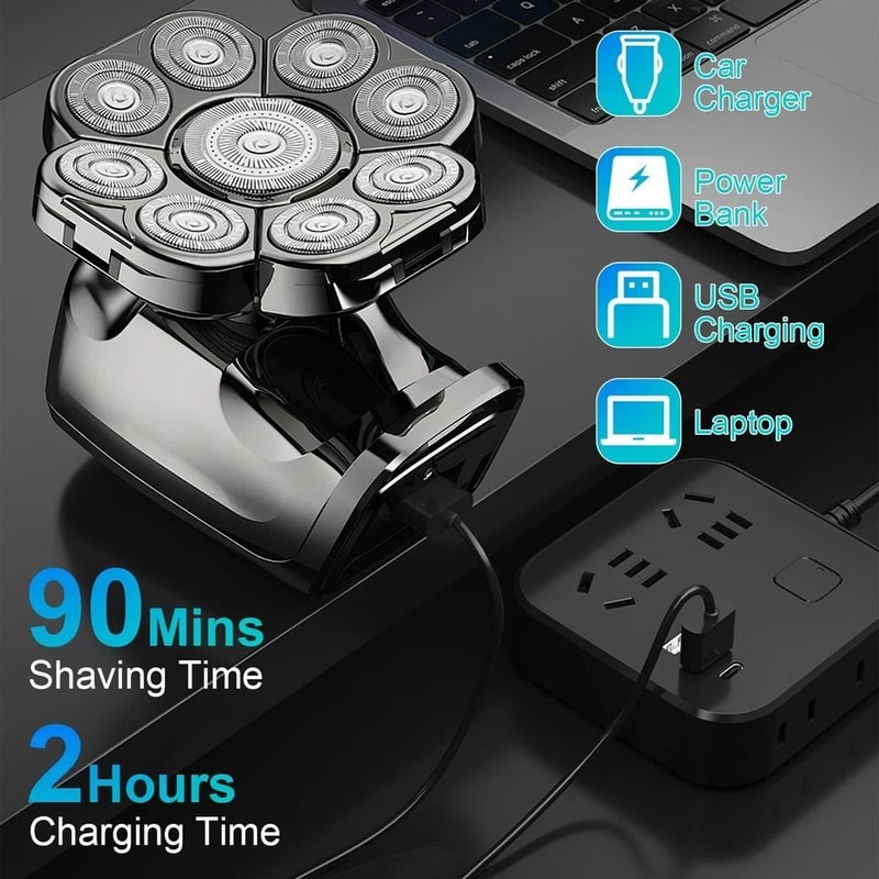 Cordless Electric Head Shaver Wet Dry Razor For Men And Women Grooming Kit With Beard And Nose Trim 9