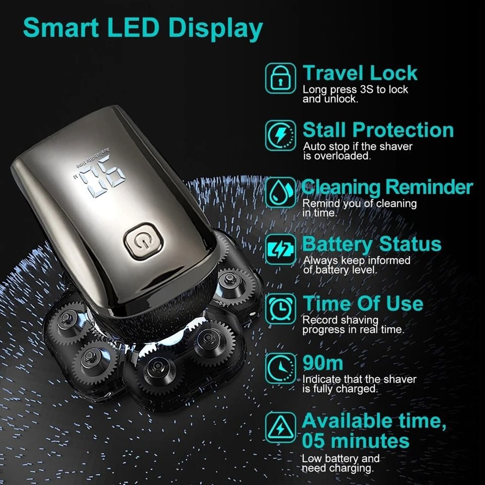 Cordless Electric Head Shaver Wet Dry Razor For Men And Women Grooming Kit With Beard And Nose Trim 10