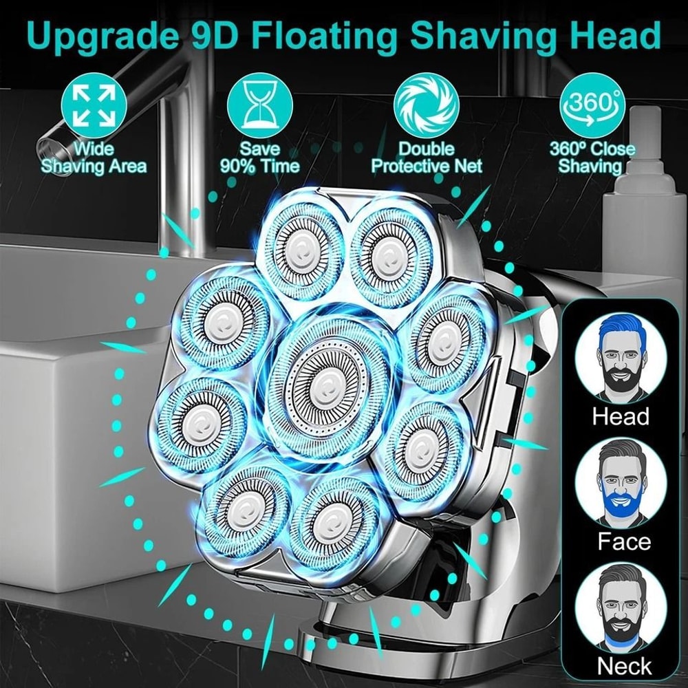 Cordless Electric Head Shaver Wet Dry Razor For Men And Women Grooming Kit With Beard And Nose Trim 6
