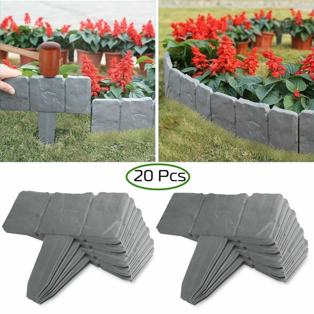 Plastic Lawn Border Edging Home Garden Fence Stone Yard Flower Bed Decoration 6