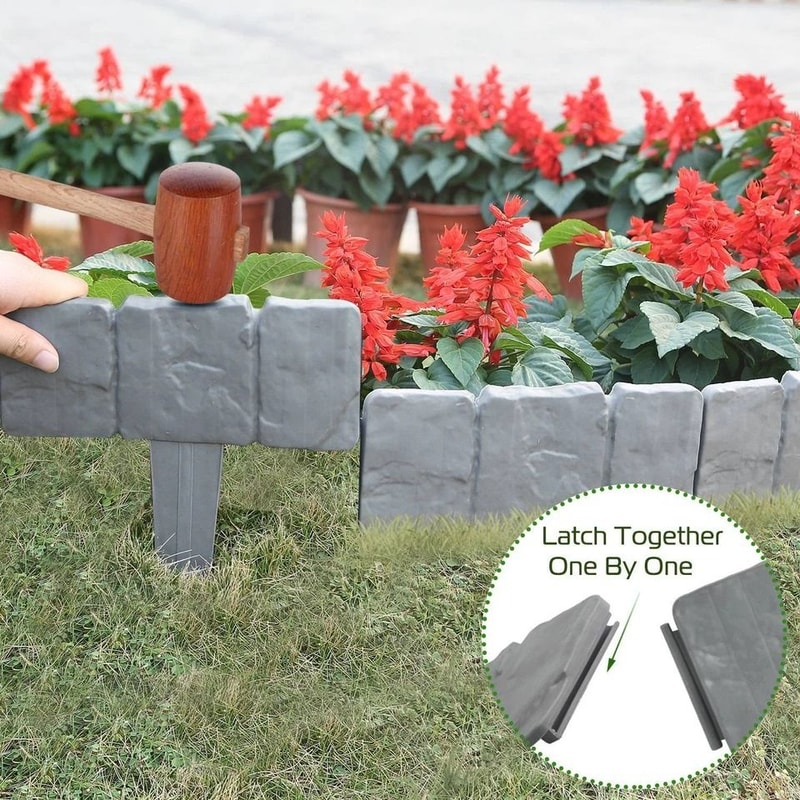 Plastic Lawn Border Edging Home Garden Fence Stone Yard Flower Bed Decoration 10