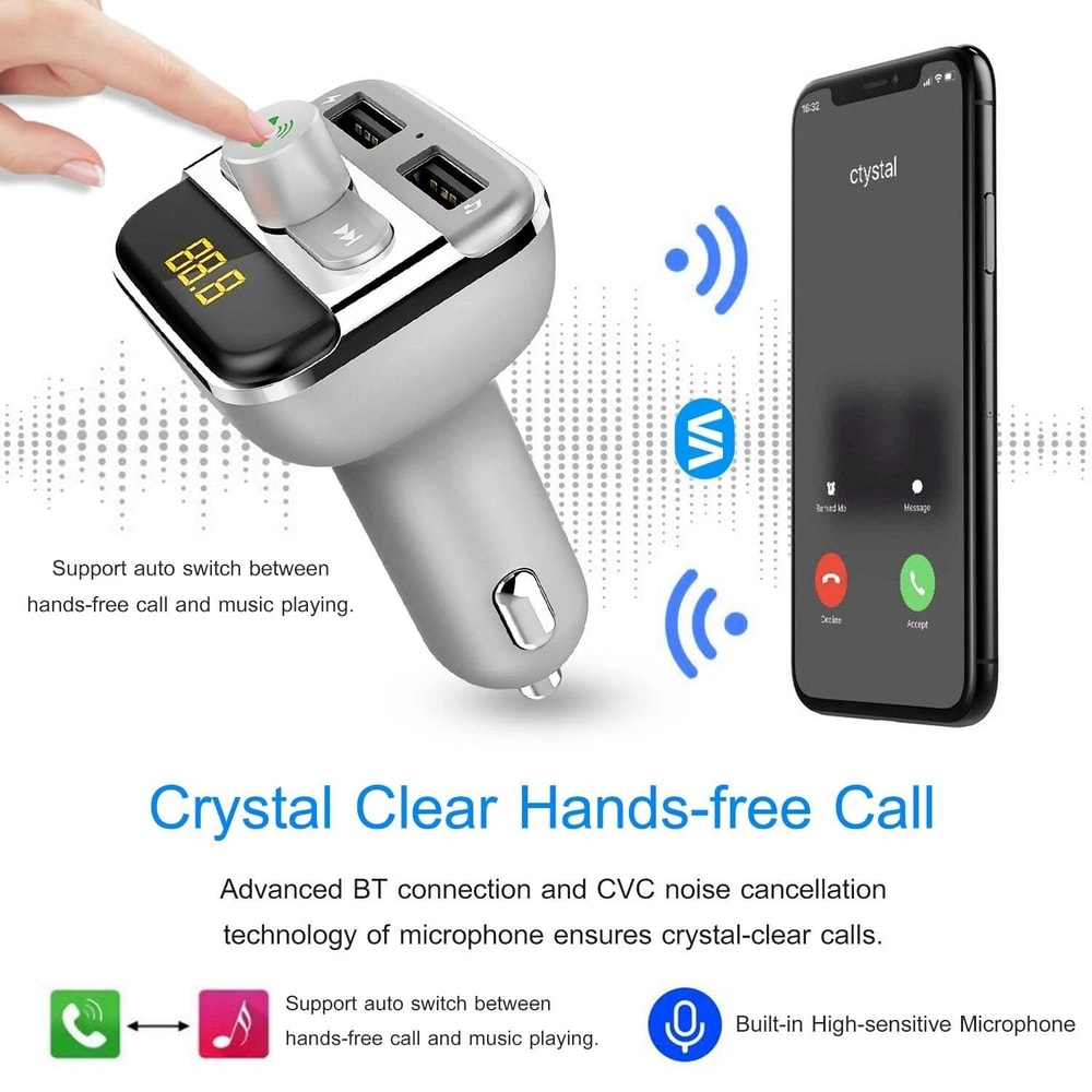 Wireless Car FM Transmitter USB Charger Radio Player TF Card Support HandsFree Call Music Adapter 1