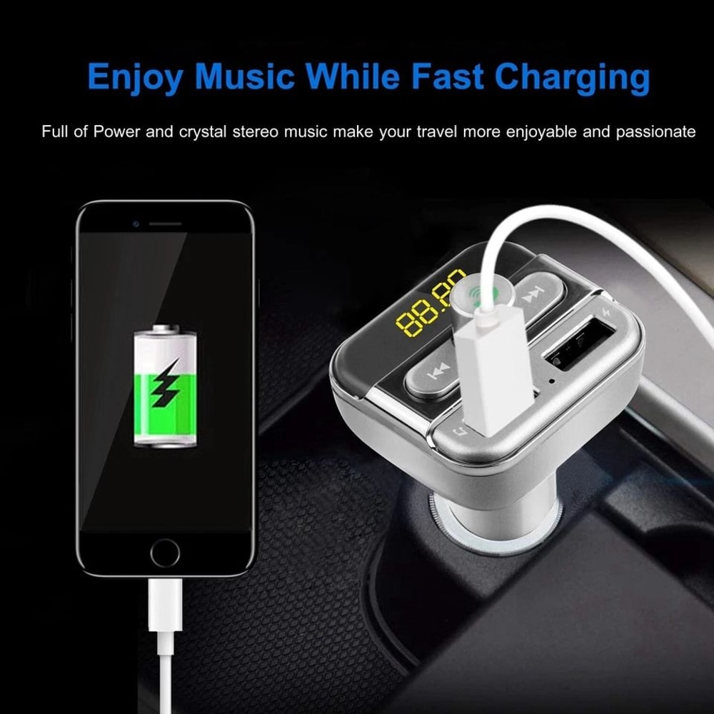 Wireless Car FM Transmitter USB Charger Radio Player TF Card Support HandsFree Call Music Adapter 2
