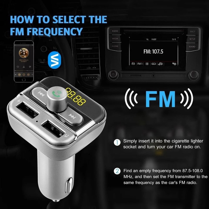 Wireless Car FM Transmitter USB Charger Radio Player TF Card Support HandsFree Call Music Adapter 3