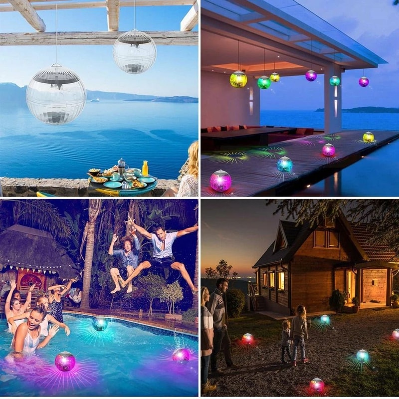 Waterproof Solar LED Floating Lights RGB Color Changing Garden Pool Pond Hanging Ball Lights Energy 10