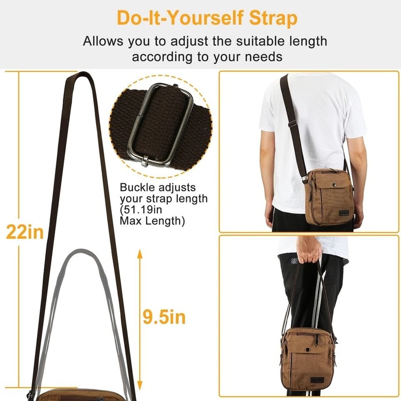 Canvas Crossbody Bag For Men Phone Tablet Messenger Casual Shoulder Tote Durable Leather Zipper Id 4