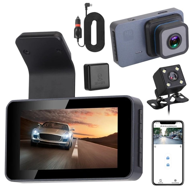 GPS WiFi Dual Lens Dash Cam Car DVR Camera With Night Vision Emergency Accident Lock Parking Monito