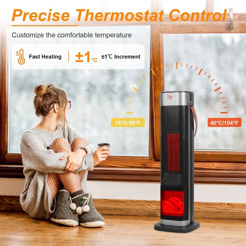 Space Heater Oscillating Ceramic Tower Heater Electric Warmer For Winter Precise Temperature Remote 1