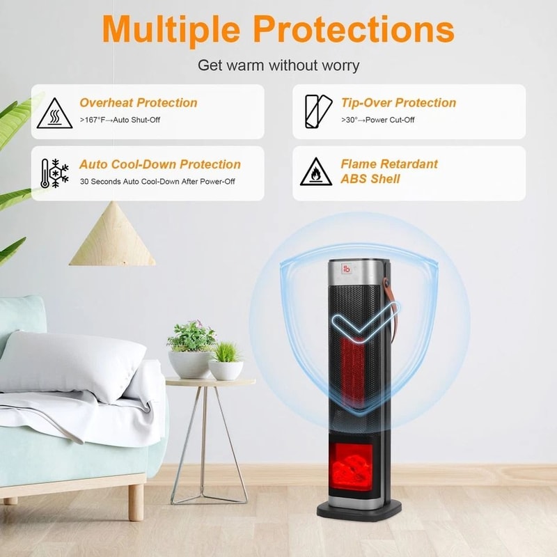 Space Heater Oscillating Ceramic Tower Heater Electric Warmer For Winter Precise Temperature Remote 6