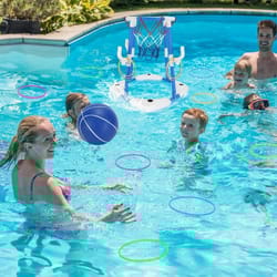 pool basketball toy set, summer poolside toy for water play, basketball hoop for kids, perfect for backyard & swimming