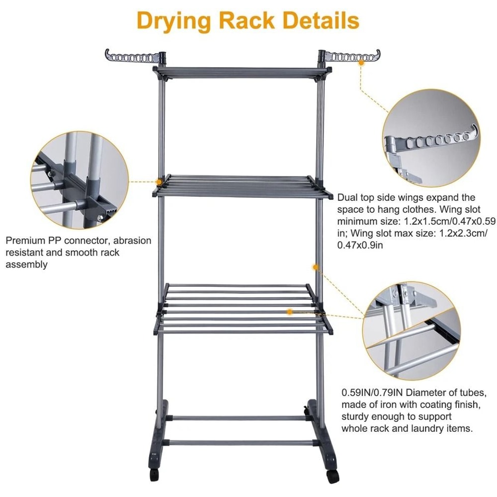 Folding Drying Rack Tier Laundry Organizer With Mobile Stand Clothes Dryer Hanger SpaceSaving Desig 5