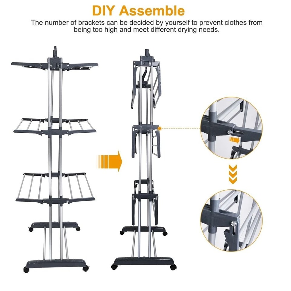 Folding Drying Rack Tier Laundry Organizer With Mobile Stand Clothes Dryer Hanger SpaceSaving Desig 6