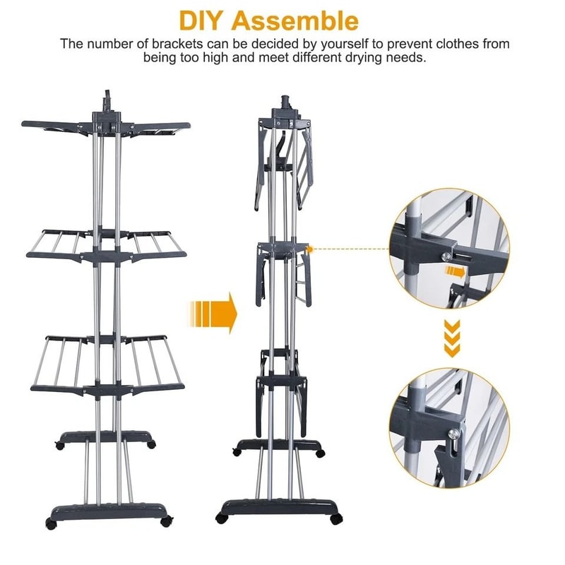 Folding Drying Rack Tier Laundry Organizer With Mobile Stand Clothes Dryer Hanger SpaceSaving Desig 6