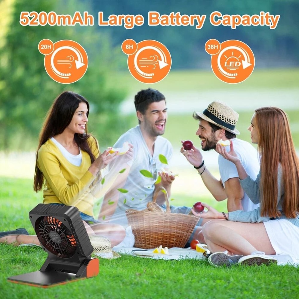 Summer Fan Speeds Solar Powered Camping Fan Light Portable Picnic Fan With LED Lights Light Modes 10