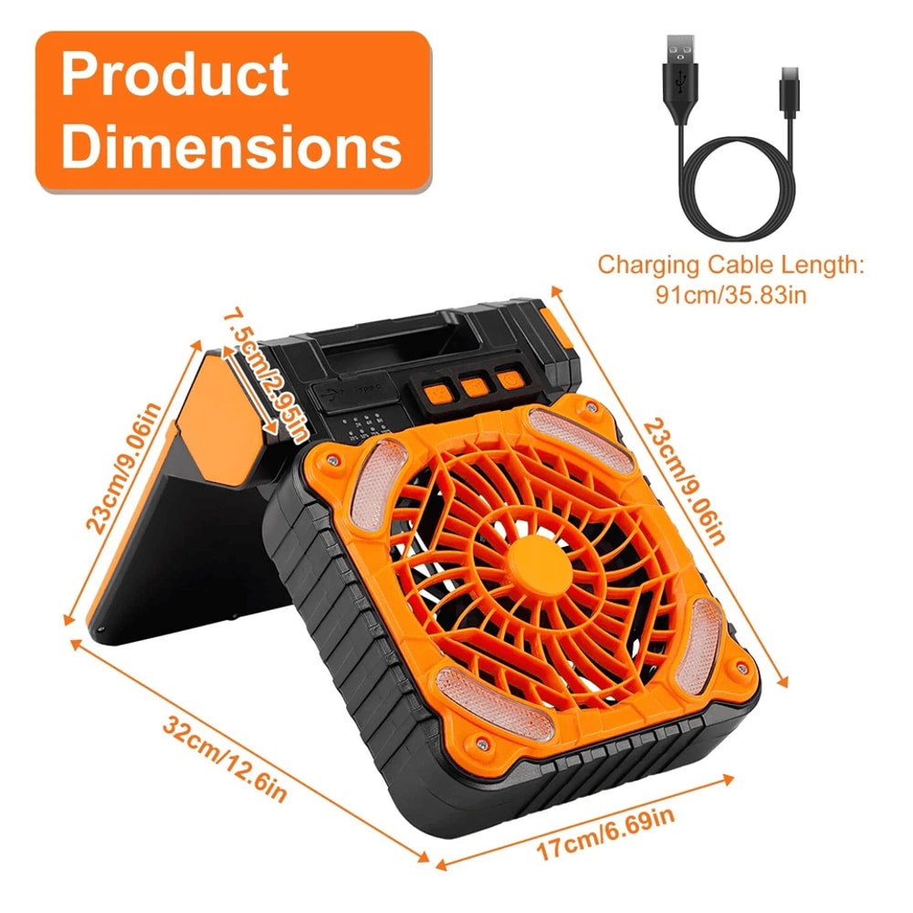 Summer Fan Speeds Solar Powered Camping Fan Light Portable Picnic Fan With LED Lights Light Modes 2