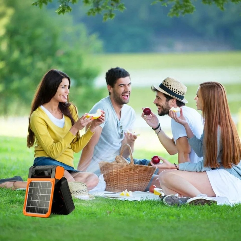 Summer Fan Speeds Solar Powered Camping Fan Light Portable Picnic Fan With LED Lights Light Modes 5