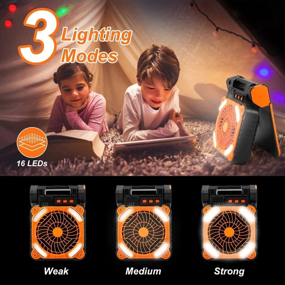 Summer Fan Speeds Solar Powered Camping Fan Light Portable Picnic Fan With LED Lights Light Modes 8