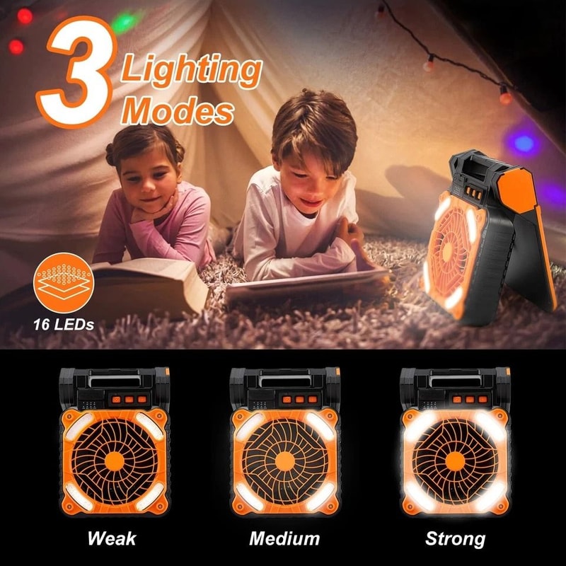Summer Fan Speeds Solar Powered Camping Fan Light Portable Picnic Fan With LED Lights Light Modes 8