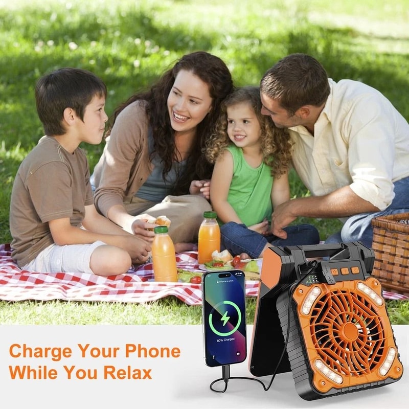 Summer Fan Speeds Solar Powered Camping Fan Light Portable Picnic Fan With LED Lights Light Modes 13