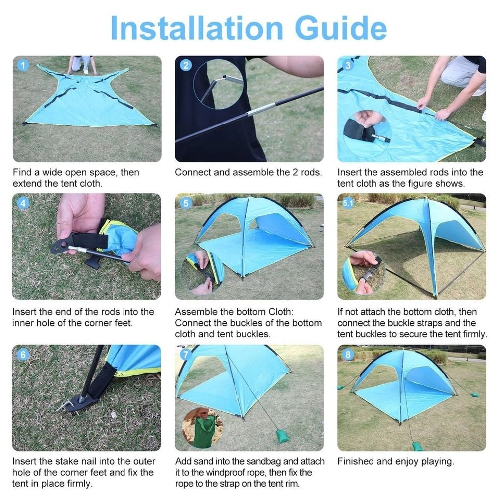 Beach Tent Bag Camping Tent For Summer Picnic Outdoor Canopy For Hiking UVProtected Blue Tent 4