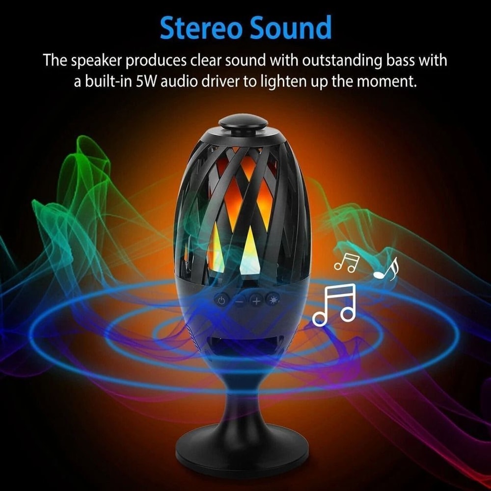 Waterproof LED Flame Table Lamp Wireless Bluetooth Speaker Torch Atmosphere Stereo Bass Speaker For 6