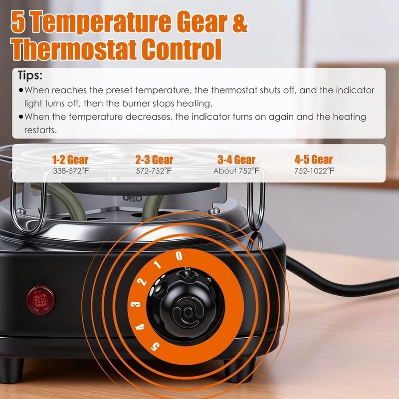 Portable Electric Charcoal Burner Adjustable Temperature Ideal For Winter Camping Hookah BBQ Grill 5