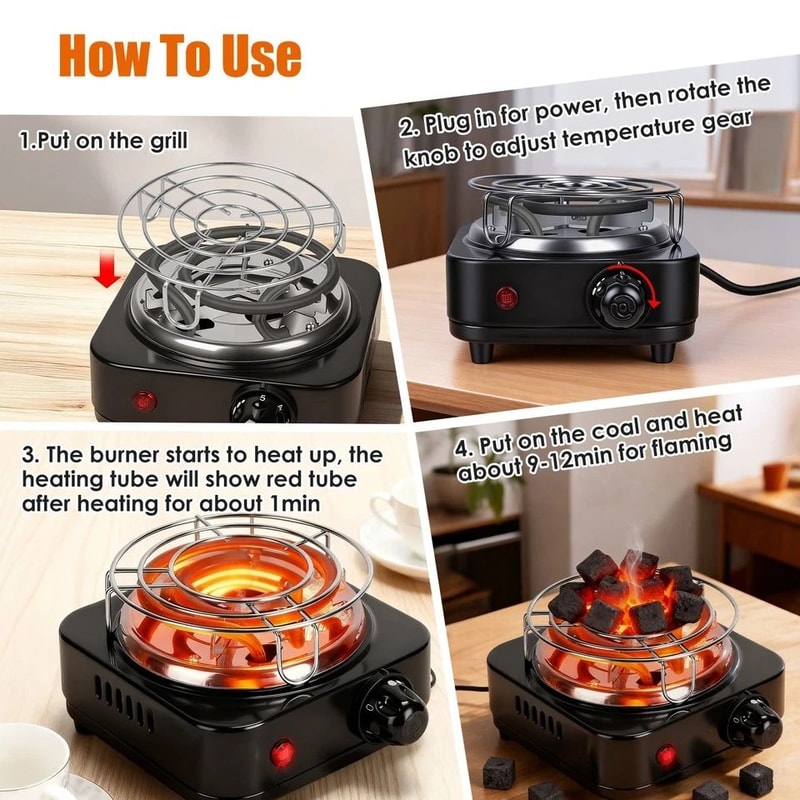 Portable Electric Charcoal Burner Adjustable Temperature Ideal For Winter Camping Hookah BBQ Grill 1