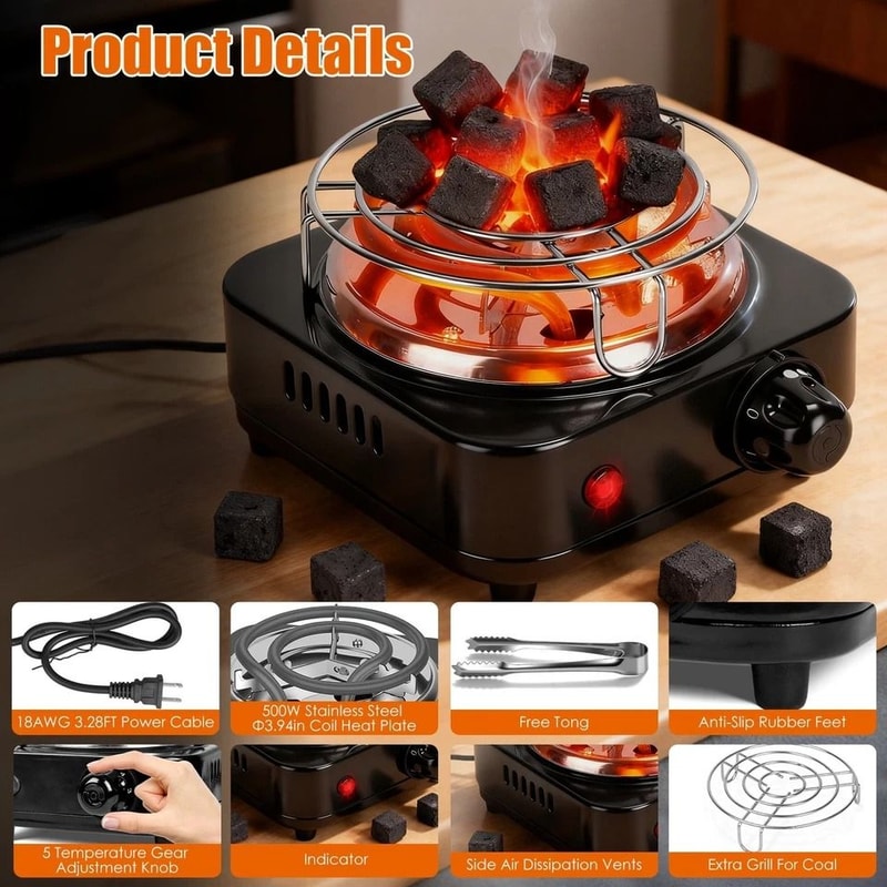 Portable Electric Charcoal Burner Adjustable Temperature Ideal For Winter Camping Hookah BBQ Grill 1