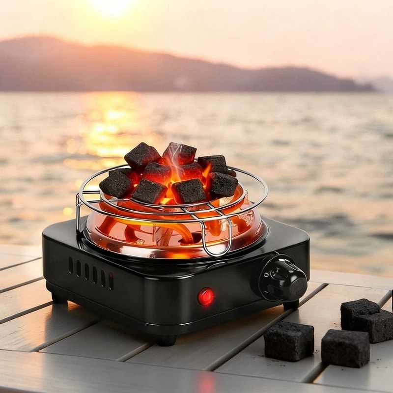 Portable Electric Charcoal Burner Adjustable Temperature Ideal For Winter Camping Hookah BBQ Grill 7