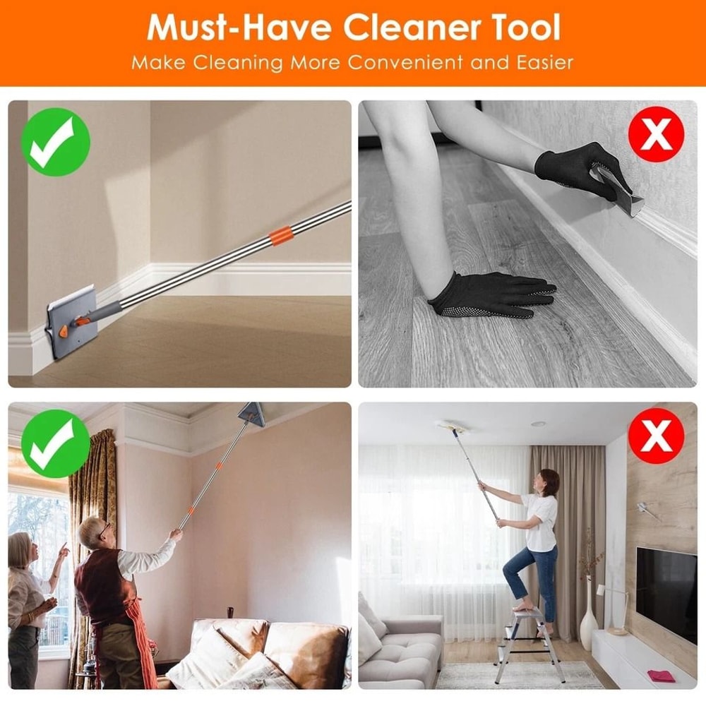 Wall Baseboard Cleaner Mop Portable Ceiling Window Mop Wet Dry Mop For Baseboards Walls And Ceil 3