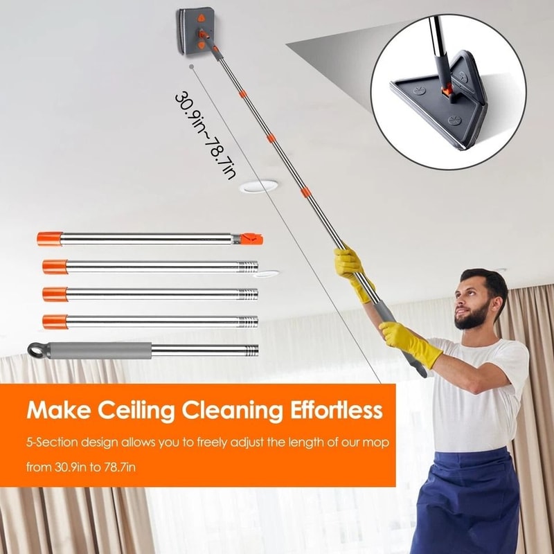 Wall Baseboard Cleaner Mop Portable Ceiling Window Mop Wet Dry Mop For Baseboards Walls And Ceil 10