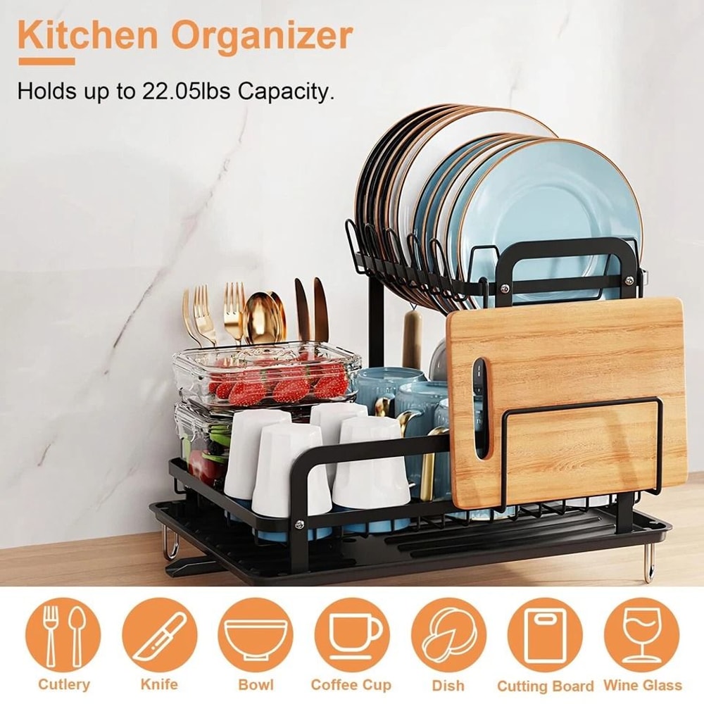 Tier Dish Drying Rack With Drainboard Carbon Steel Utensil Holder Large Capacity Kitchen Counter St 3