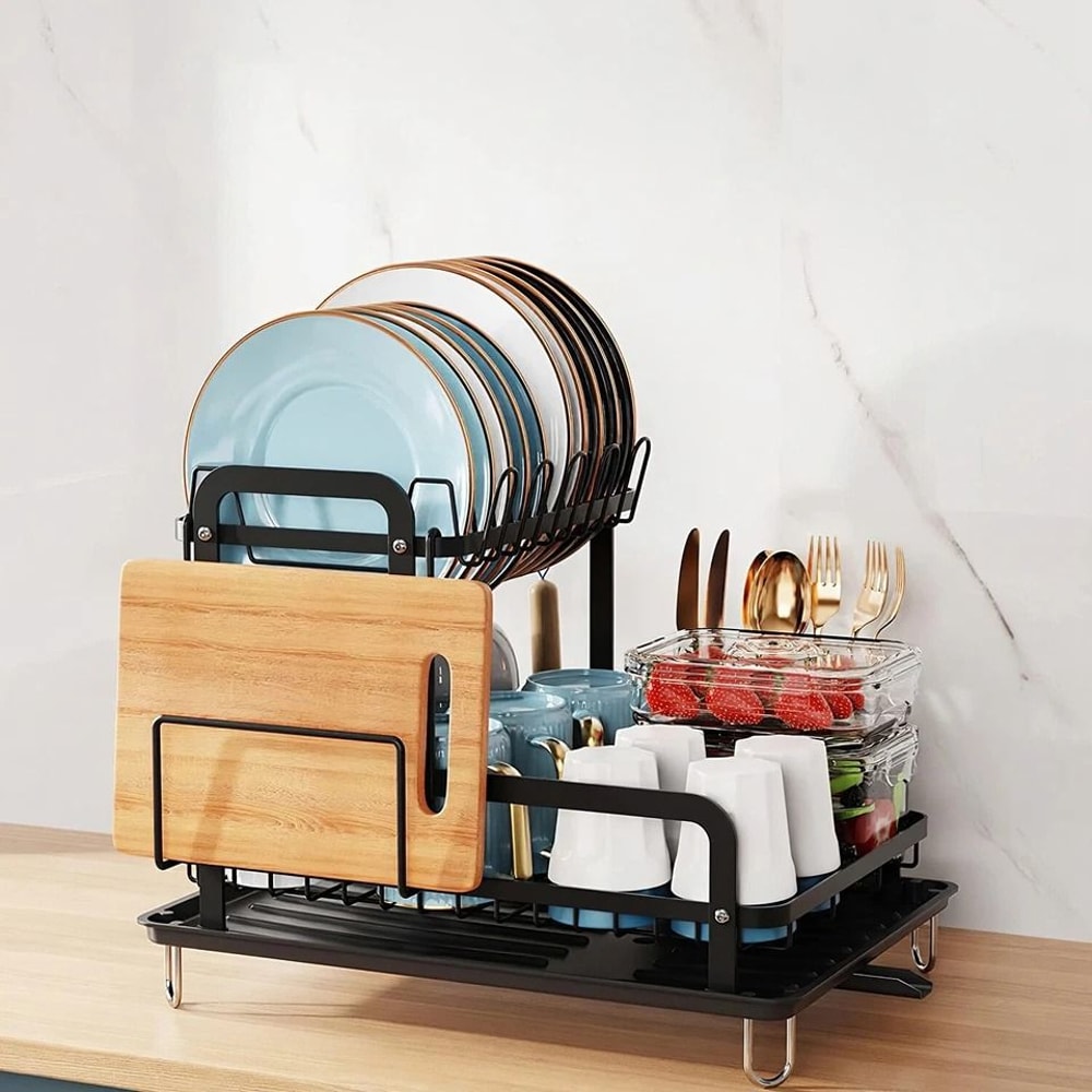 Tier Dish Drying Rack With Drainboard Carbon Steel Utensil Holder Large Capacity Kitchen Counter St 5