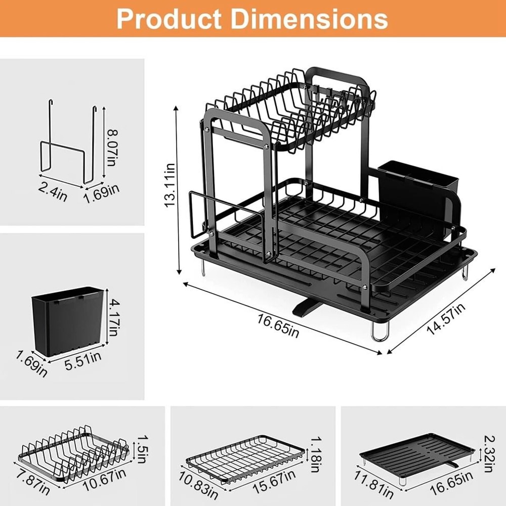 Tier Dish Drying Rack With Drainboard Carbon Steel Utensil Holder Large Capacity Kitchen Counter St 6