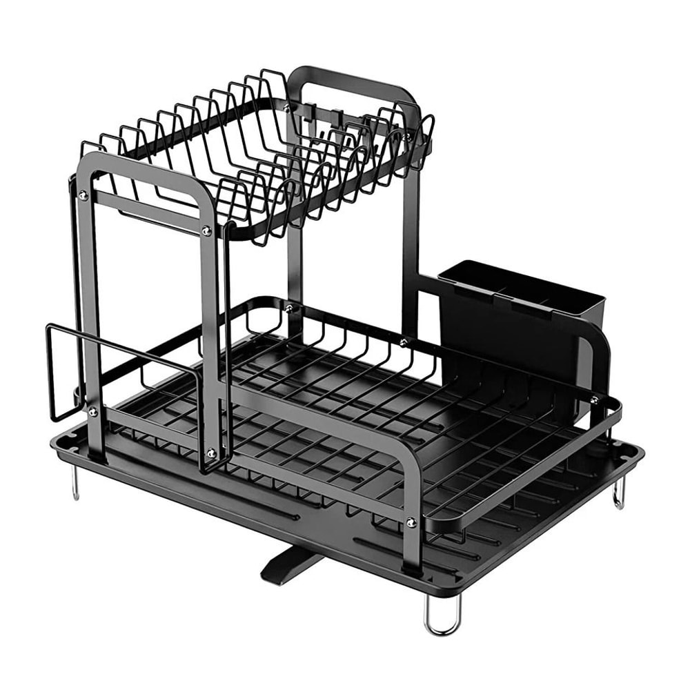 Tier Dish Drying Rack With Drainboard Carbon Steel Utensil Holder Large Capacity Kitchen Counter St 1