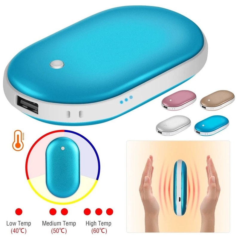 Portable Hand Warmer Electric Rechargeable Heater Power Bank DoubleSided Heating Temperature Setti 2
