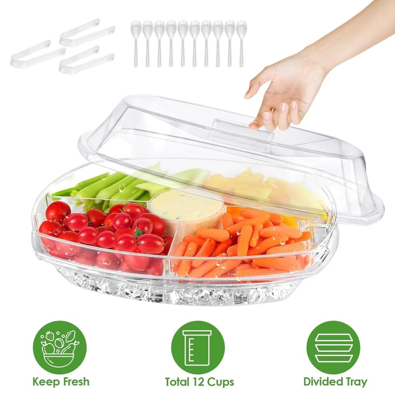 Chilled Veggie Tray With Ice Tray Fruit Ice Serving Tray Appetizer Platter Buffet Server With Lid C 1