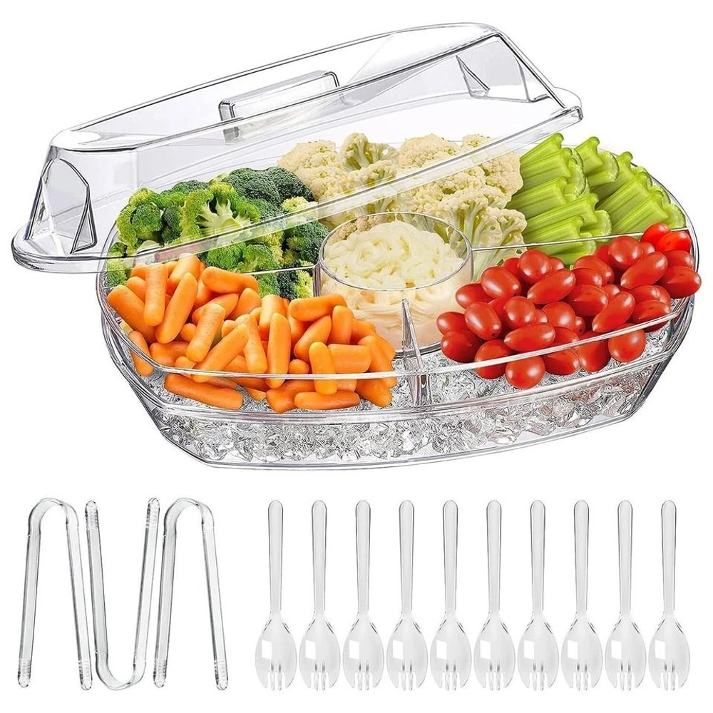 Chilled Veggie Tray With Ice Tray Fruit Ice Serving Tray Appetizer Platter Buffet Server With Lid C 2