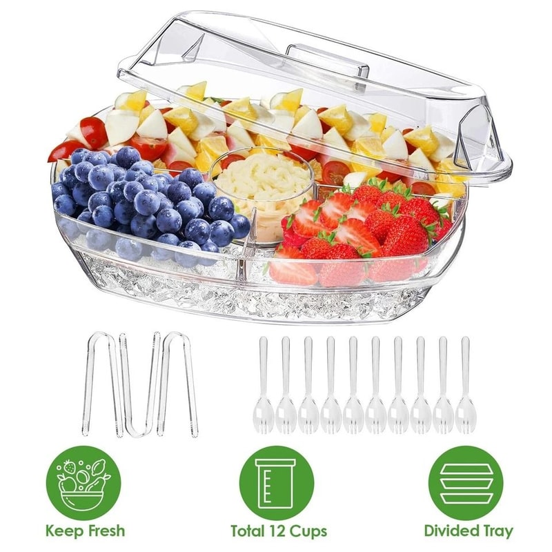 Chilled Veggie Tray With Ice Tray Fruit Ice Serving Tray Appetizer Platter Buffet Server With Lid C 8