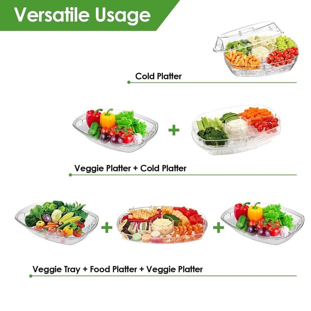 Chilled Veggie Tray With Ice Tray Fruit Ice Serving Tray Appetizer Platter Buffet Server With Lid C 6