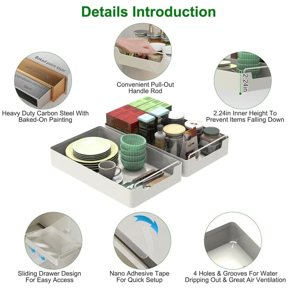 Pull Out Tray Sliding Shelf Carbon Steel Drawers Kitchen Cabinet Spice Rack PullOut Storage Organiz