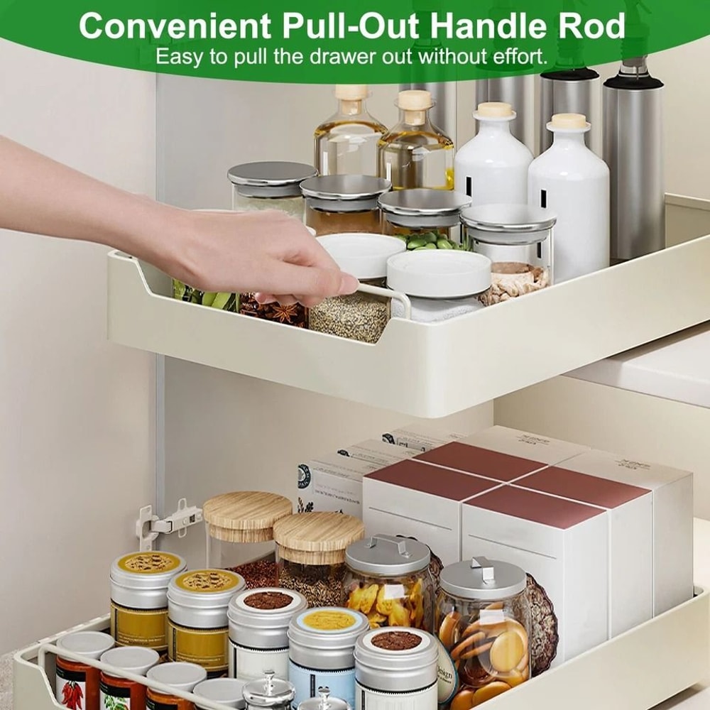 Pull Out Tray Sliding Shelf Carbon Steel Drawers Kitchen Cabinet Spice Rack PullOut Storage Organiz