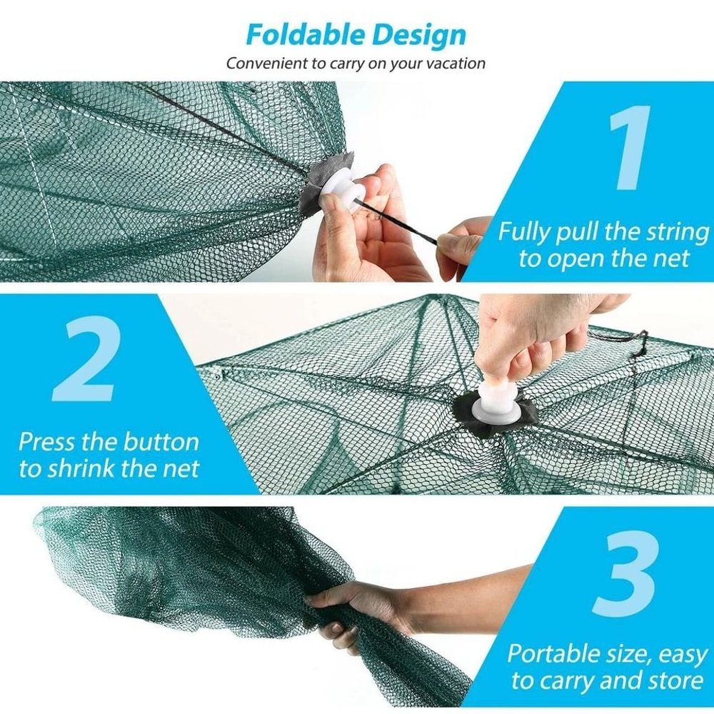 Portable Foldable Fishing Trap Net Holes Crawdad Crab Dip Cage Shrimp Minow Bait Trap For Easy Fish 10