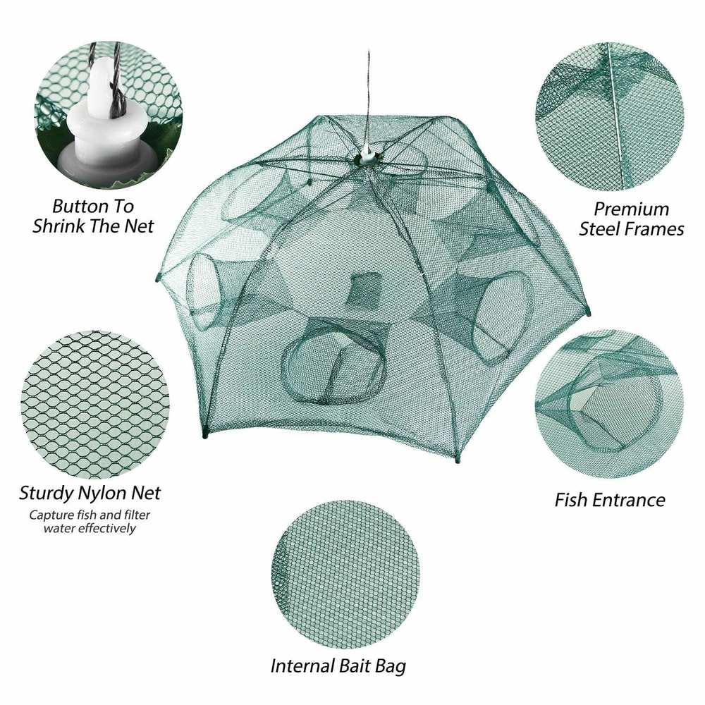 Portable Foldable Fishing Trap Net Holes Crawdad Crab Dip Cage Shrimp Minow Bait Trap For Easy Fish 4