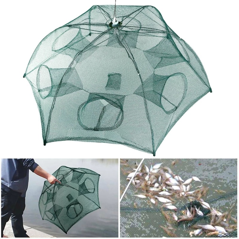 Portable Foldable Fishing Trap Net Holes Crawdad Crab Dip Cage Shrimp Minow Bait Trap For Easy Fish 5