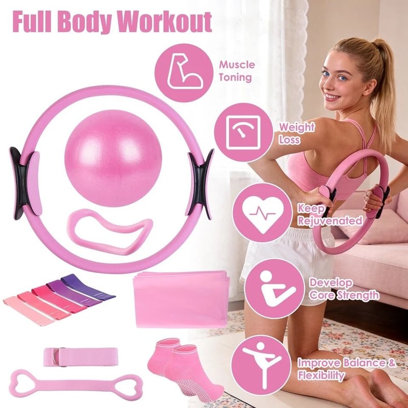 Pilates Kit Yoga Ball Arm Stretcher Resistance Bands Pilates Ring Yoga Strap For Women 7