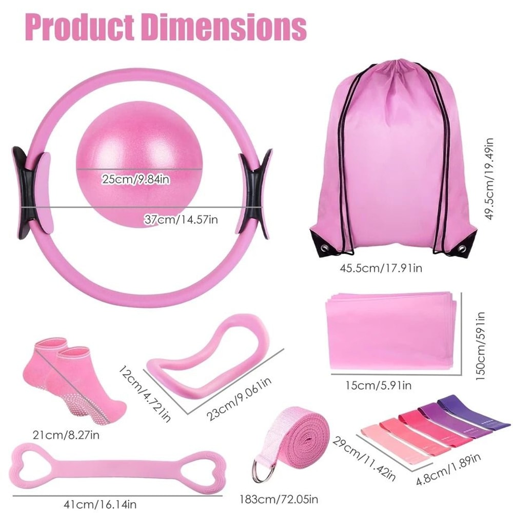 Pilates Kit Yoga Ball Arm Stretcher Resistance Bands Pilates Ring Yoga Strap For Women 12